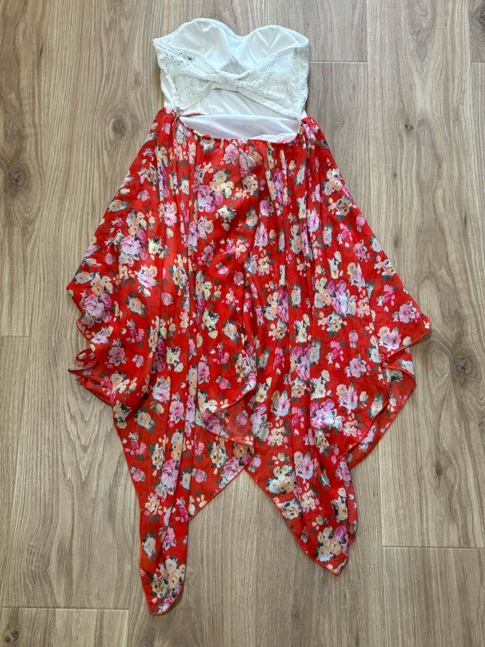 Almost Famous Strapless Lace Floral High Low Dress – Size Medium - Picture 3 of 5
